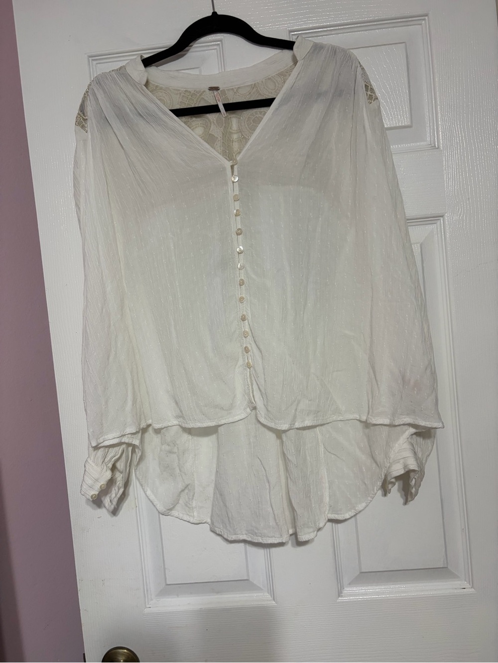 Free People Ivory Button-Front Peasant Blouse